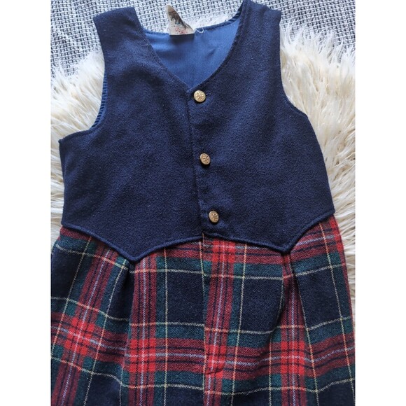 Vintage Muffling Holiday Plaid ROMPER 3T Blue & Red Toddler One Piece - Picture 2 of 11